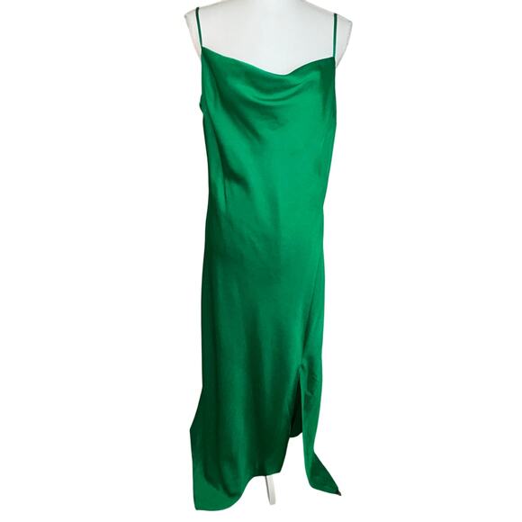 Express Dresses & Skirts - Express NWT emerald green satin slip long holiday cocktail asymmetrical dress L